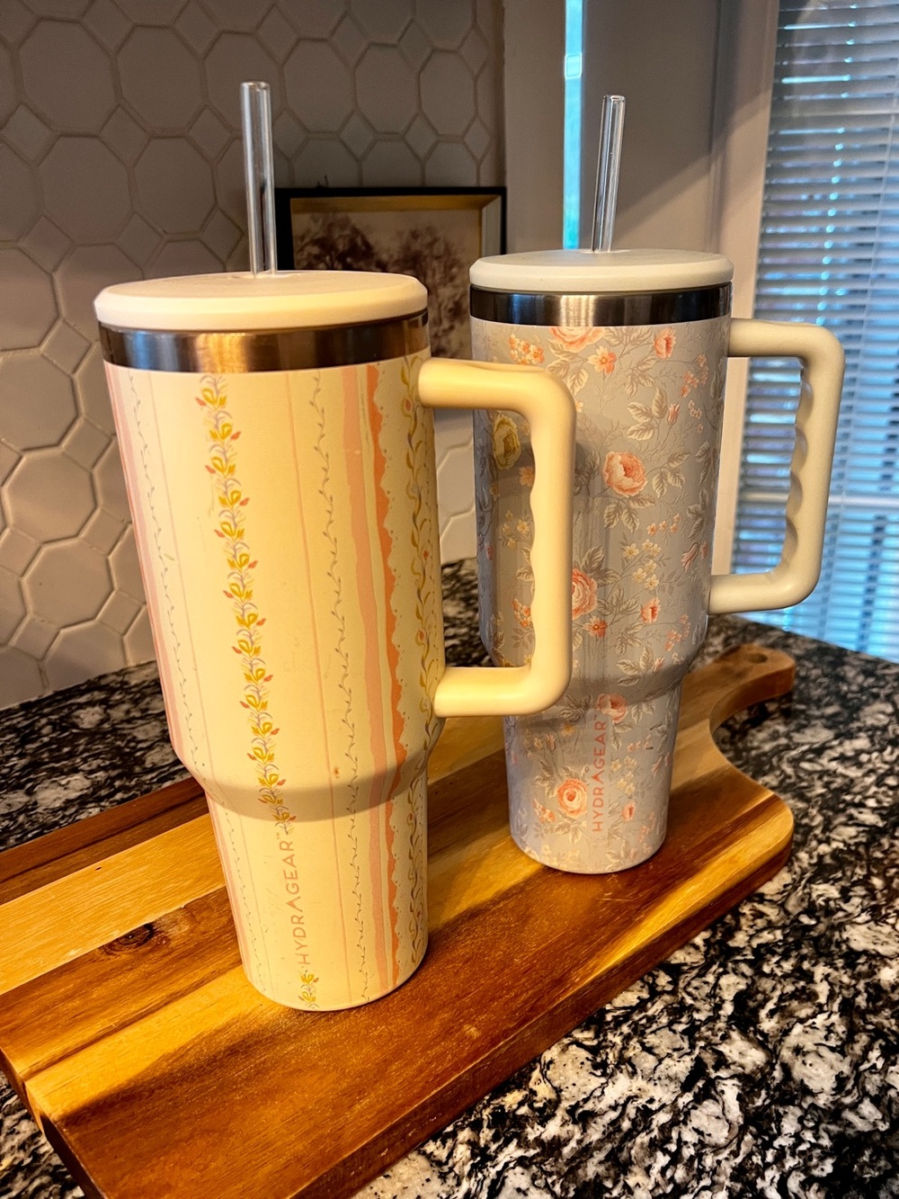 HydraGear 40 oz Floral Cottagecore Tumbler Set | Stanley Style Handle Cups